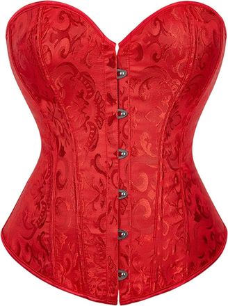 Generic Womens Corset Tops Overbust Bustier Bodyshaper Solid Color Retro Classic Corset Boned Bustier Waist Festival Outfit (Red, S)
