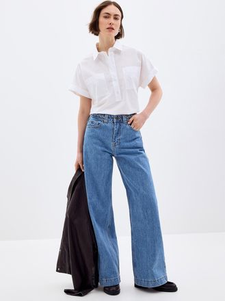 Grace & Mila Womens Jaden braided-waist jean Fit: Wide leg, mid rise