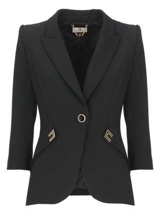 Elisabetta Franchi Black Peak Lapel Logoed Blazer