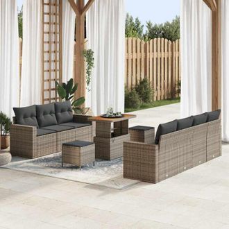vidaXL Conjunto De Sof&aacute; De Jard&iacute;n 10 Pcs Gris Rat&aacute;n Sint&eacute;tico Vidaxl