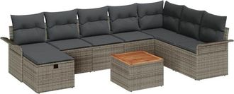 vidaXL Garden Sofa Set with Cushion 9 pcs Grey Poly rattan vidaXL