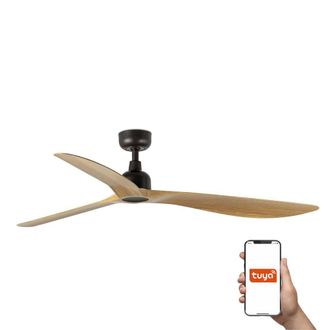 Netlighting Outwood Large 3 Blade Ceiling Fan Brown Oak Wood Tuya Smart System