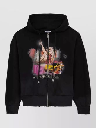 GCDS betty boop fleece zip hoodie raw hem