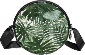 Generic Circle Crossbody Bag for Women, Leaf Small Sling Bag Daypack with Zipper Adjustable Shoulder Straps Casual Ladies Girls Round Purse