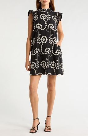 Sugarlips Rindy Eyelet Shift Minidress in Black-White at Nordstrom, Size X-Large
