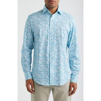Bugatchi Devon OoohCotton Floral Print Long Sleeve Button-Up Shirt in Teal at Nordstrom, Size Xx-Large