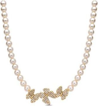 Eye Candy Los Angeles Hannah Pav&eacute; Cubic Zirconia Butterfly Faux Pearl Collar Necklace in Gold at Nordstrom Rack