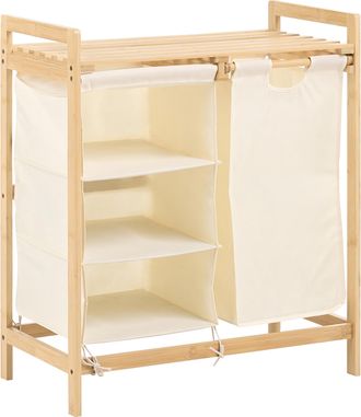 Beliani Cesta Para La Ropa Sucia Minimalista Con Estantes Laterales De Tela Blanca Extra&iacute;ble Y Lavable Para Ba&ntilde;o Marr&oacute;n Claro Torotal