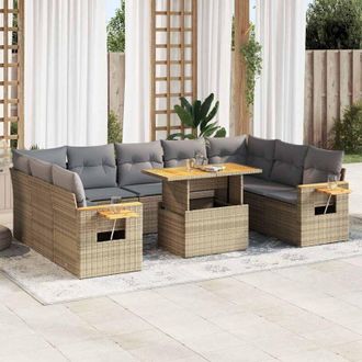 vidaXL Set Sof&aacute;s Jard&iacute;n Y Cojines 10 Pzas Rat&aacute;n Sint&eacute;tico Acacia Beige Vidaxl
