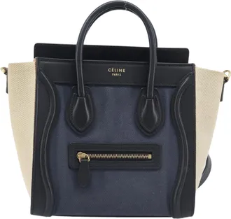 Celine Tricolor Luggage Canvas And Leather Navy Canvas Handbag (Pre-Owned)