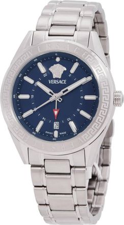 Versace V-Code GMT Quartz Blue Dial Mens Watch VEAFA0424