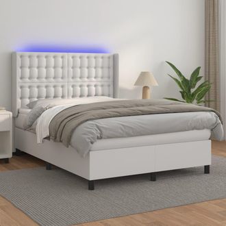 vidaXL Vidaxl - Cama Box Spring Colch&oacute;n Y Led Cuero Sint&eacute;tico Blanco 140x190 Cm