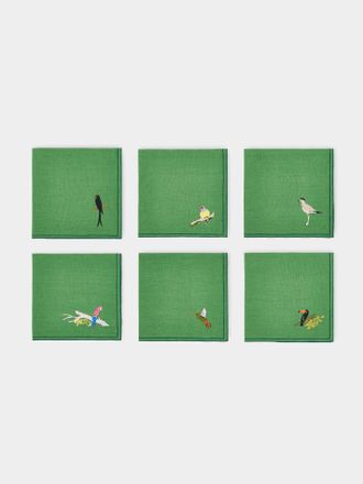 La Gallina Matta Tropical Birds Embroidered Linen Napkins (Set of 6)