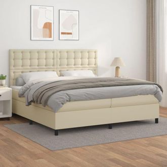 vidaXL Cama Box Spring Con Colch&oacute;n Cuero Sint&eacute;tico Crema 200x200 Cm Vidaxl