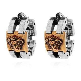 Versace Accessoires, Dames, Grijs, ONE Size, Leer, Medusa Hoofd Oorbellen