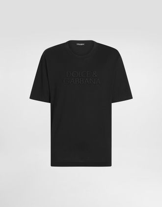 Dolce & Gabbana Cotton T-shirt With Logo Embroidery - Man T-shirts And Polos Black 44