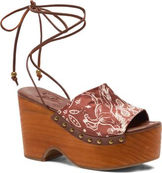 Free People Front Row Wraparound Ankle Strap Platform Sandal in Horses Bandana at Nordstrom, Size 6.5