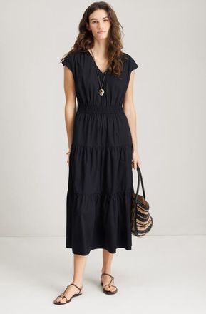 Nordstrom Tiered Poplin Maxi Dress in Black at Nordstrom, Size Xx-Large