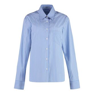 Prada Gestreepte Poplin Blouse - Dames - Blouses & Shirts - Blauw - Maat: XS Katoen