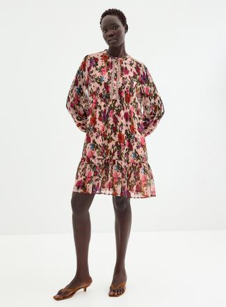 Contemporaine Womens Crocheted trims floral chiffon dress