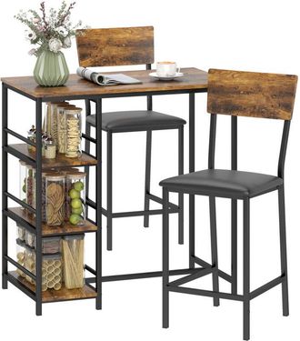 HOMCOM Industrial Bar Table Set with Storage and Padded Seats, Rustic Brown