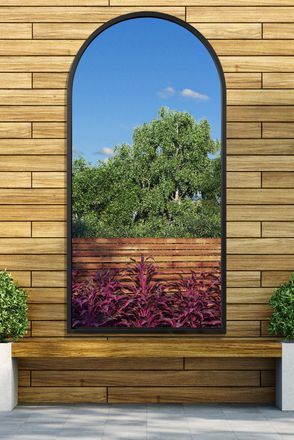 MirrorOutlet Black Metal Framed Arched Wall Garden Mirror 55 X 27.5 (140 X 70CM) | Size: 1 Pack