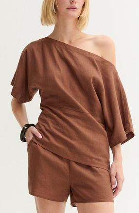 Crescent One Shoulder Linen Blend Top in Brown at Nordstrom, Size X-Small