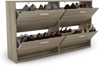 Costway Costway - Zapatero Con 2 Niveles, Organizador Con 4 Puertas Abatibles, Zapatero Estrecho (marr&oacute;n)