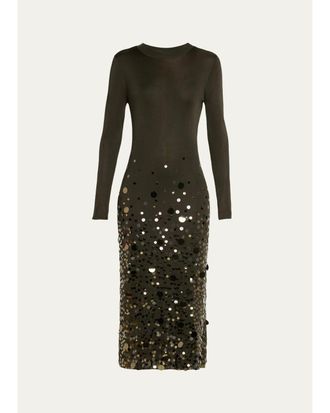 Carolina Herrera Embellished Knit Long-Sleeve Midi Dress