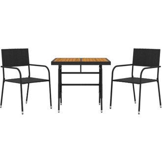 vidaXL Juego De Comedor De Jard&iacute;n 3 Pzas Rat&aacute;n Sint&eacute;tico Negro Vidaxl