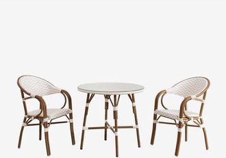 Sklum Sklum - Set De Mesa Redonda &Oslash;80 Cm Y 2 Sillas De Jard&iacute;n Apilables Con Reposabrazos En Aluminio Brielle Bistro