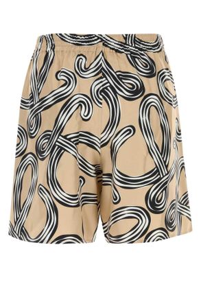 Loewe Abstract Print Silk Shorts - Beige