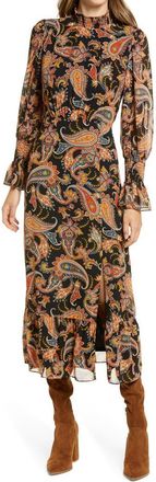 Julia Jordan Paisley Long Sleeve Midi Dress in Black Multi at Nordstrom Rack, Size 14