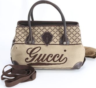 Gucci Brown Canvas Leather Tote Bag (Pre-Owned)