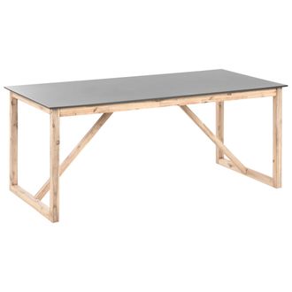 Beliani Mesa De Jard&iacute;n Con Tablero De Cemento Y Patas De Madera De Acacia 180 X 90 Cm Gris Notteri