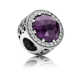 Pandora Abstract Silver Charm With Royal Purple Crystal And Clear Cubic Zirconia - female - Pandora - Jewellery - Gray - ONE SIZE - Accessories