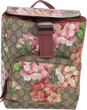 Gucci Buckle Backpack Blooms Print Gg Coated Canvas Beige Canvas Backpack Bag (Pre-Owned)