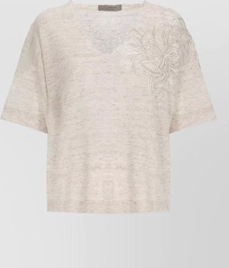 D.exterior linen blend short-sleeve crewneck top