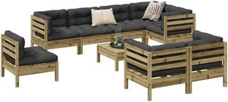 vidaXL Set De Sof&aacute;s Jard&iacute;n 9 Pzas Con Cojines Madera Pino Impregnada Vidaxl