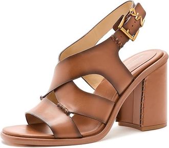Michael Kors Raven Block Heeled Sandals Womens Sandals Luggage : 6.5 M, Leather