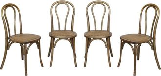 Sweeek Silla vintage de madera y rat&aacute;n, set de 4, marr&oacute;n viejo