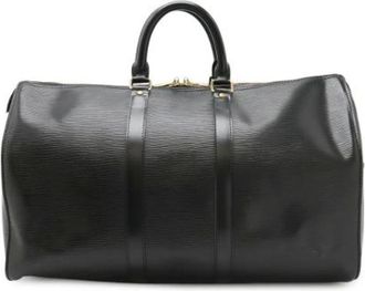 Louis Vuitton Vintage, unisex, Zwart, ONE Size, Leer, Pre-owned Leren Weekendtas