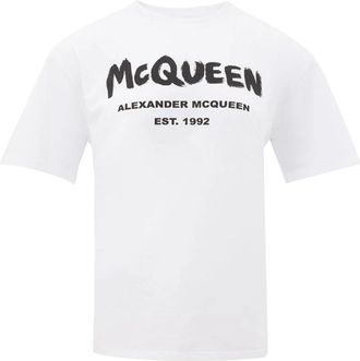Alexander McQueen Wit Katoenen T-shirt met Logo Print - Dames - T-shirts - Wit - 2XS - Katoen - Tops