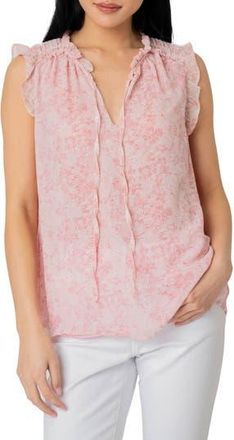 Gibsonlook Ruffle Tie Neck Sleeveless Blouse in Off White/blush at Nordstrom Rack, Size Xx-Small