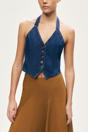 Nocturne Halter Neck Denim Vest in Navy Blue at Nordstrom, Size X-Small Eu