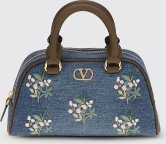 Valentino Garavani Borsa VLogo Signature in denim di cotone con motivo floreale ricamato