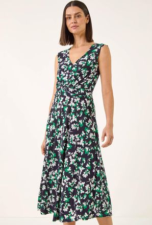 Roman Floral Twist Front Dress