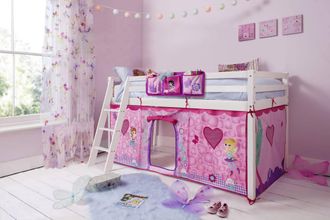 N&ouml;a & Nani Moro Cabin Bed Midsleeper with Fairies Tent in White | Size: Single