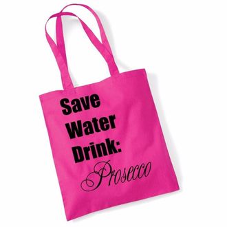 Bang Tidy Clothing Printed Tote Bag Slogan Womens Gift Idea 100% Cotton Save Water, Drink Prosecco Funny Beach Accessories Canvas Shoulder Bag - Pink