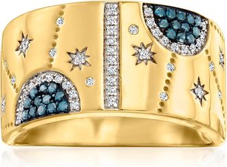 Ross-Simons Blue and White Diamond Celestial Ring in 18kt Gold Over Sterling